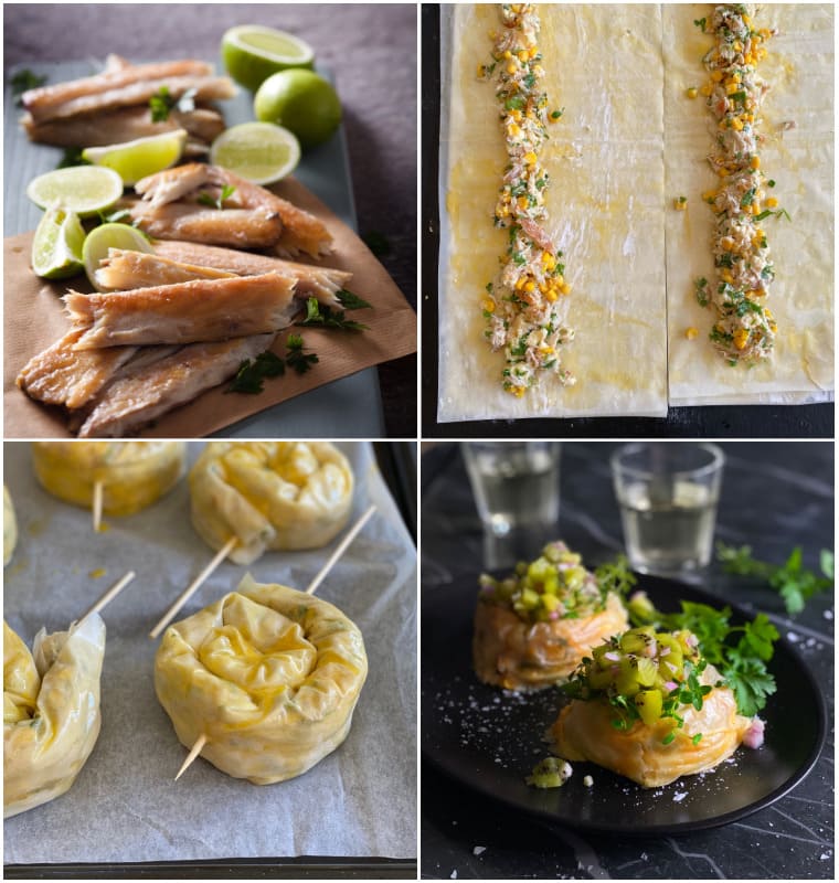 Smoked Snoek, Corn and Mozzarella Spiral Pies